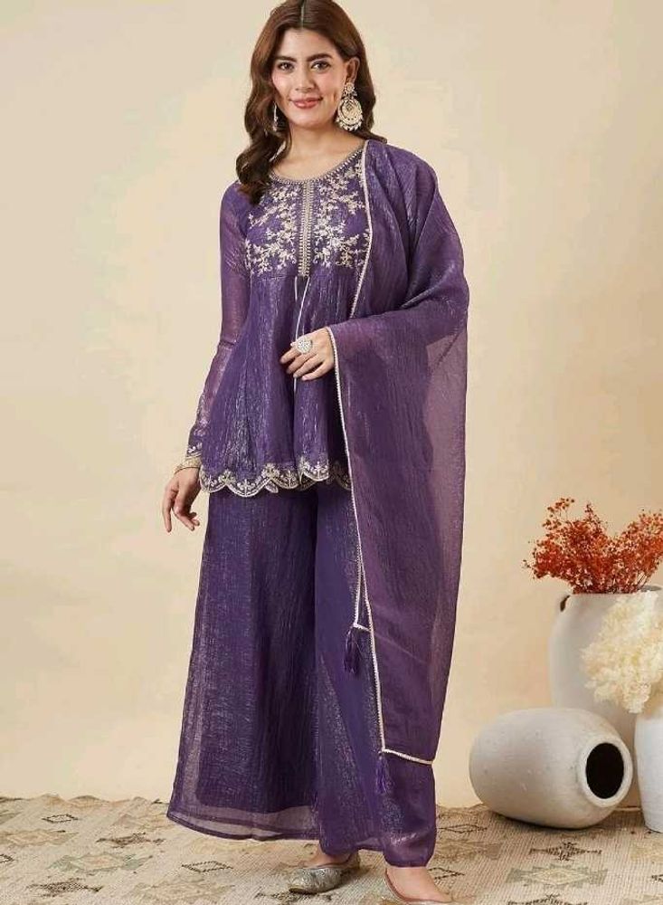 Elegant Purple Silk Kurti Set