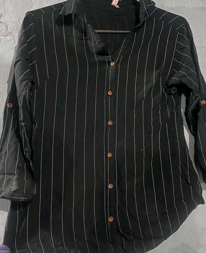Chic Black Striped Button-Up Shirt