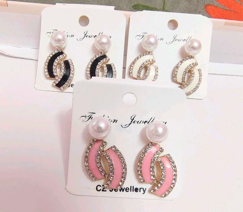 Stylish Pearl &amp; Gemstone Dangle Earrings set
