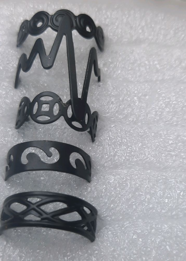 Korean Finger Rings Adjustable. Matte Black . Set Of 5ps