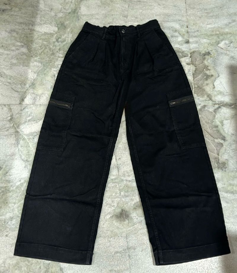Black Cargo Wide-Leg Pants