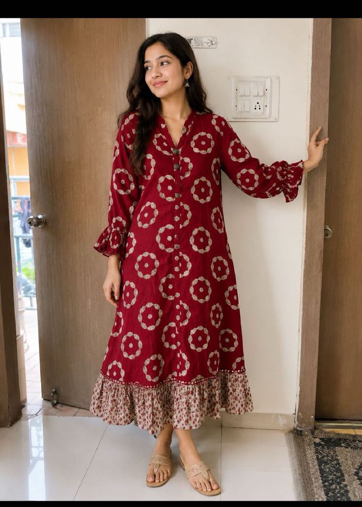 Maroon Printed Maxi Dress