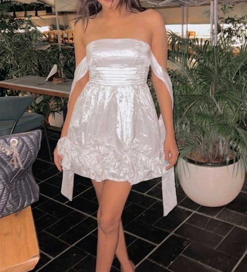 White tube ruffle detail Dress