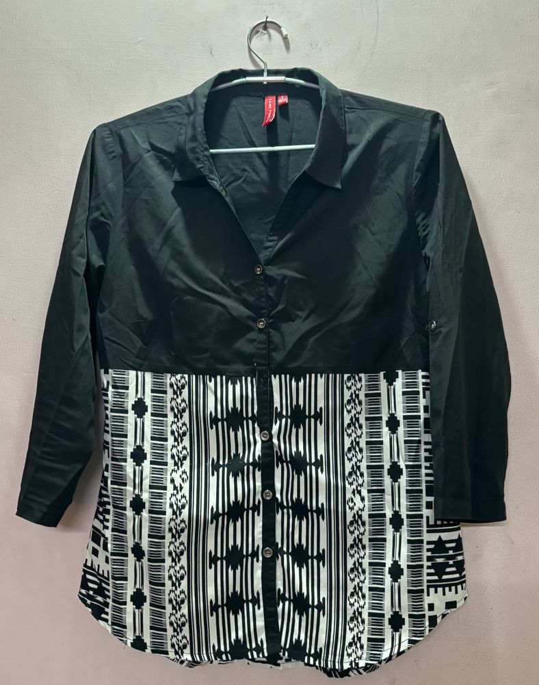Fame Forever Black &amp; White Printed Shirt
