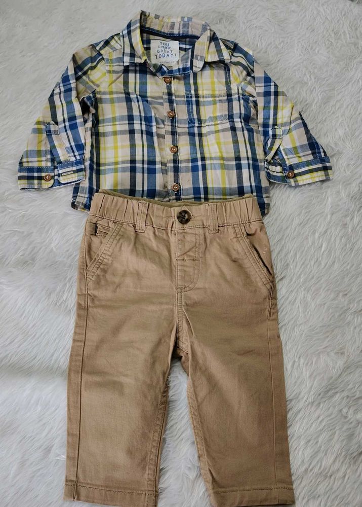 Baby Boys Plaid Shirt and Khaki Pants Set