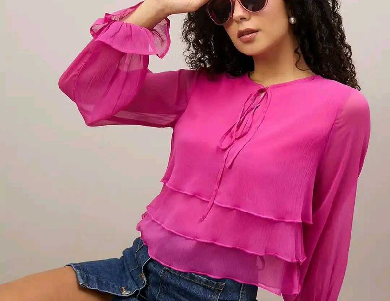 Chic Pink Tiered Blouse
