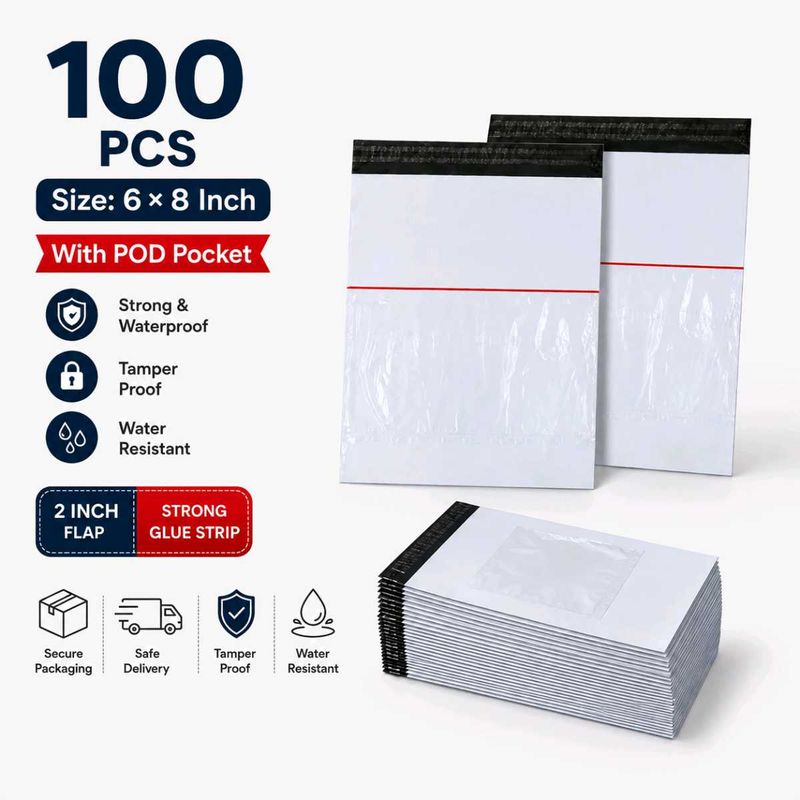 100 PCS Poly Mailers 8x12 Inch with POD Pocket – W