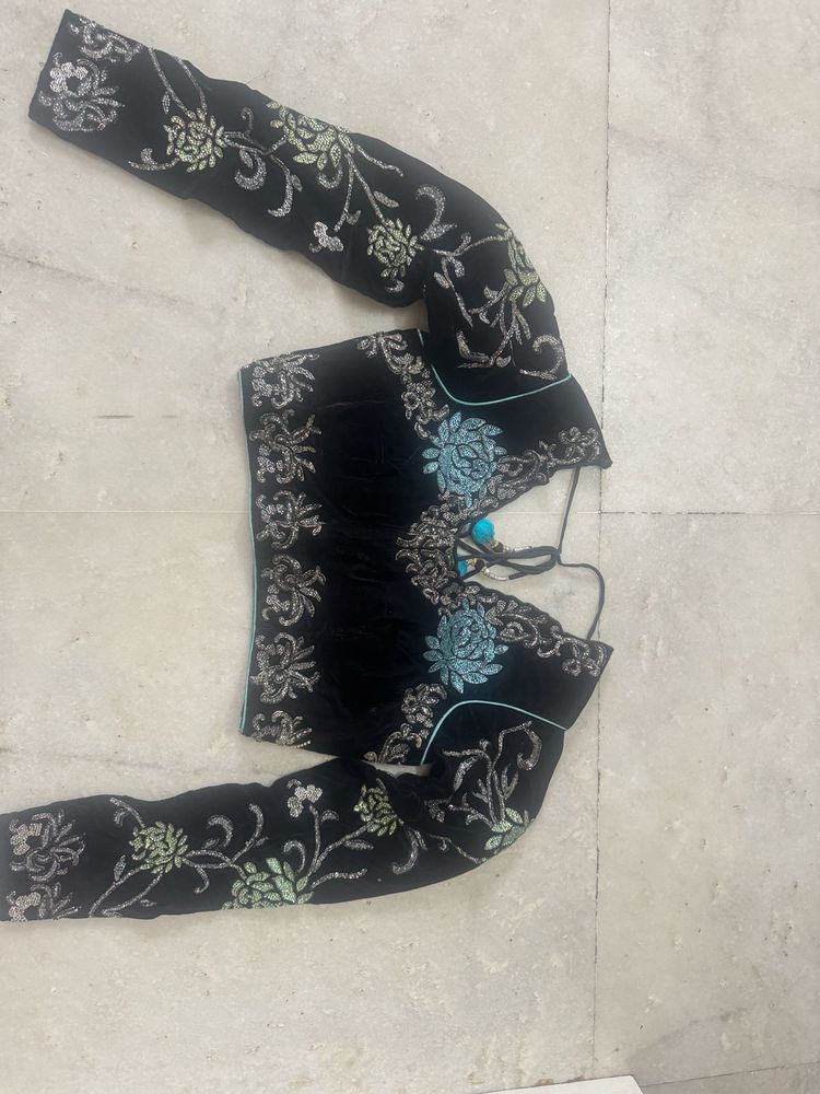 Embroidered Black Padded Blouse
