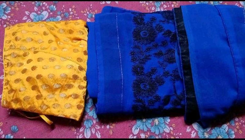 Blue saree with beautiful Yellow Blouse