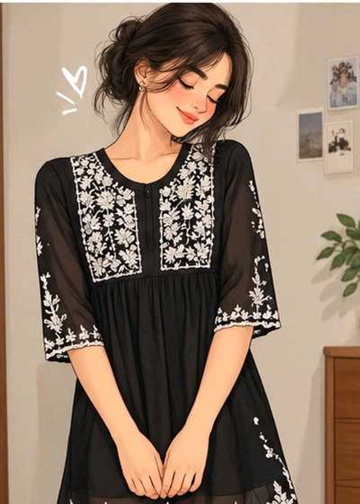 Black Embroidered Kurta