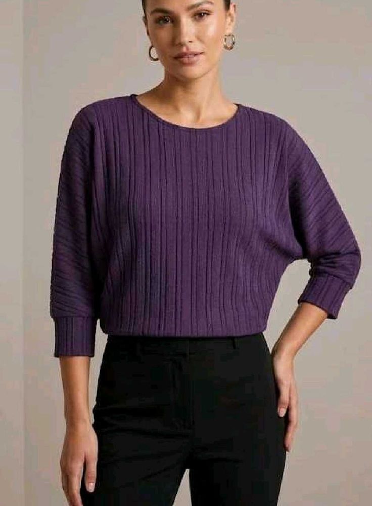 Chic Purple Ribbed Dolman Sleeve Top
