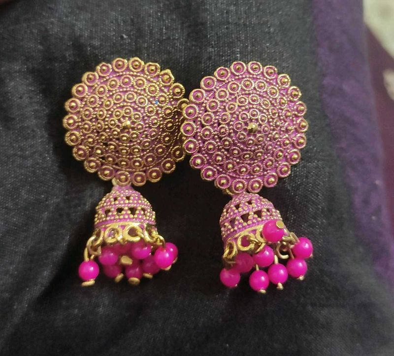 2 Jhumka Earings Pink &amp;  Maroon