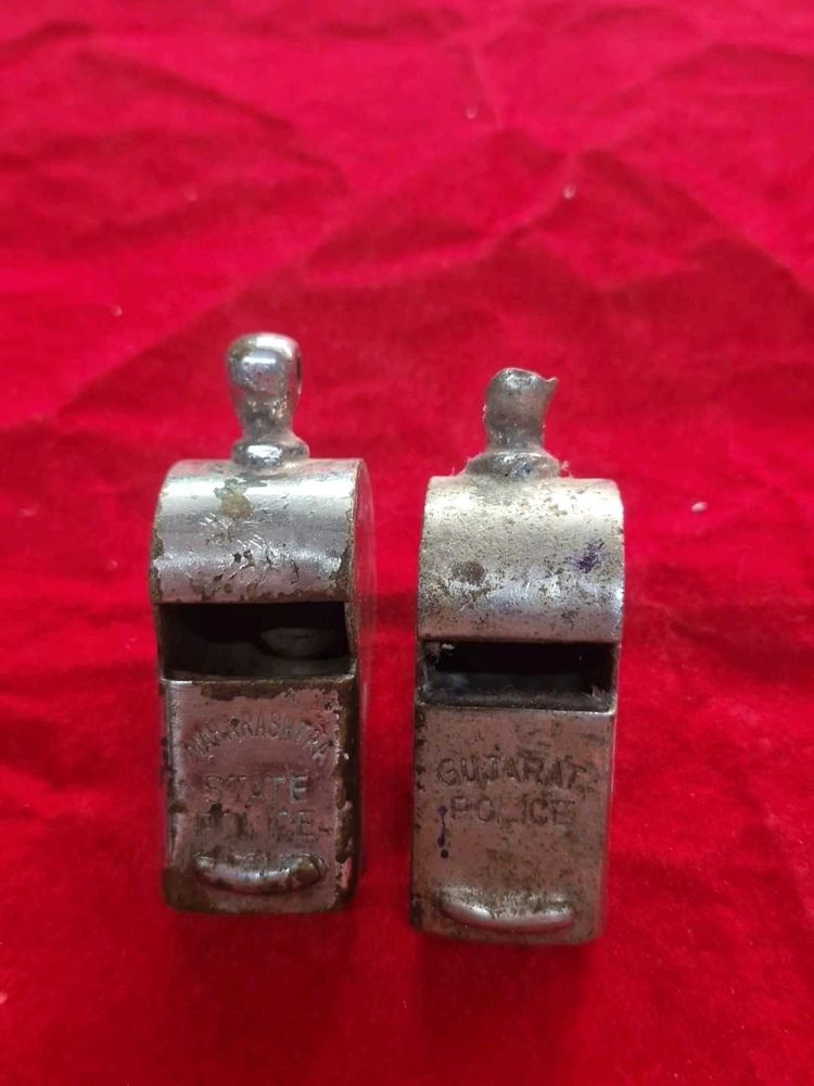 2 pcs Vintage Gujarat Police Whistle Set
