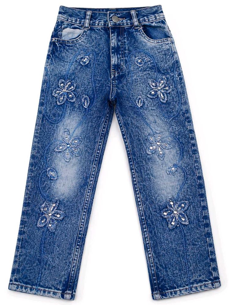 Girls Stylish Embroidered Stone Work Denim Jeans |