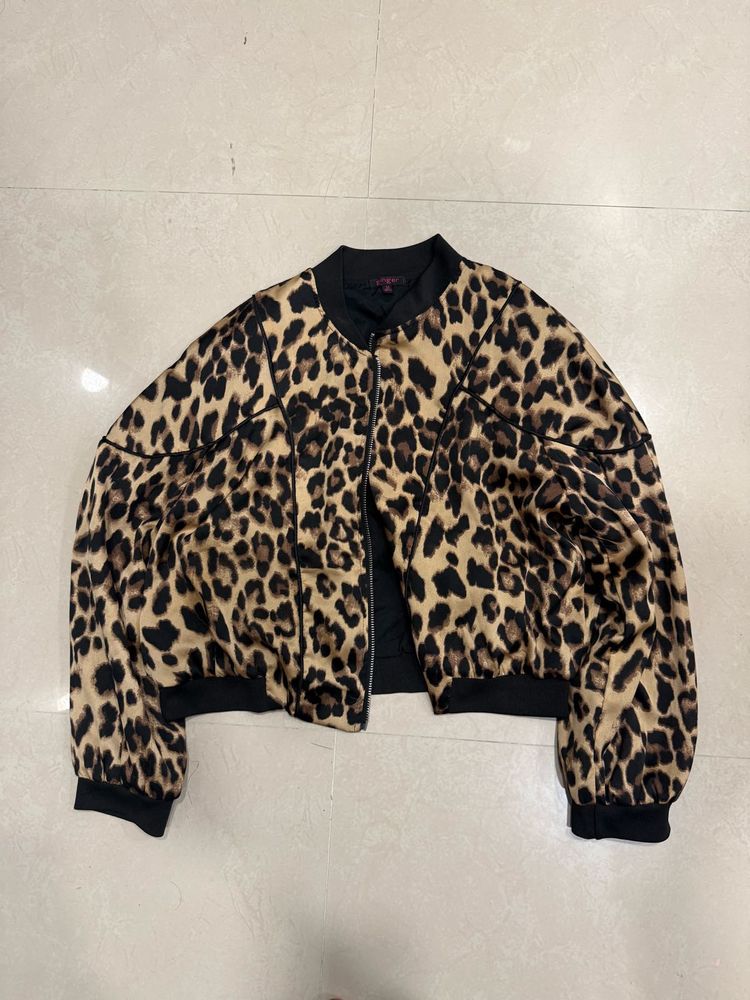 Leopard Print Bomber Jacket Size M