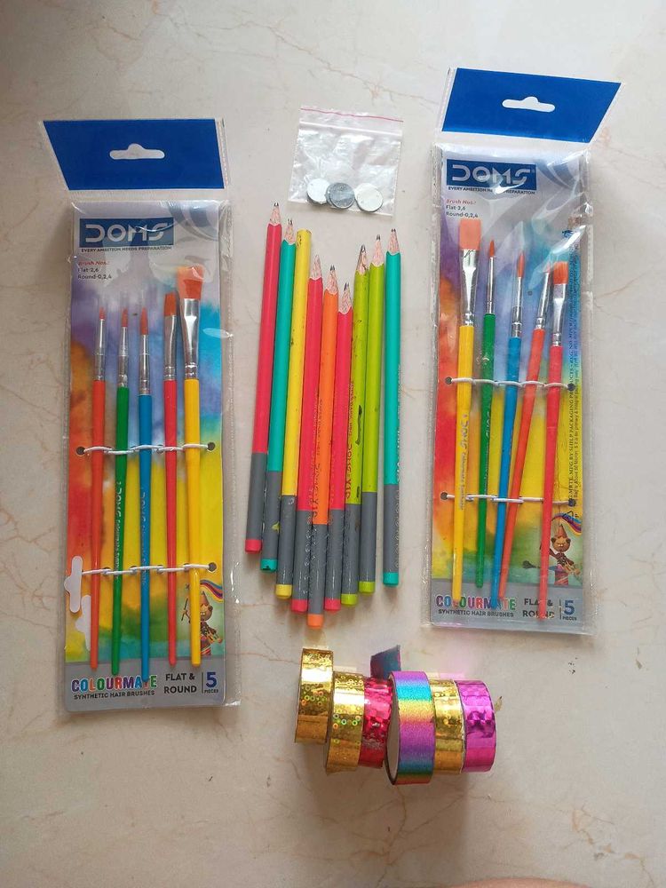 Art Supplies Bundle paint brush pencils tapes