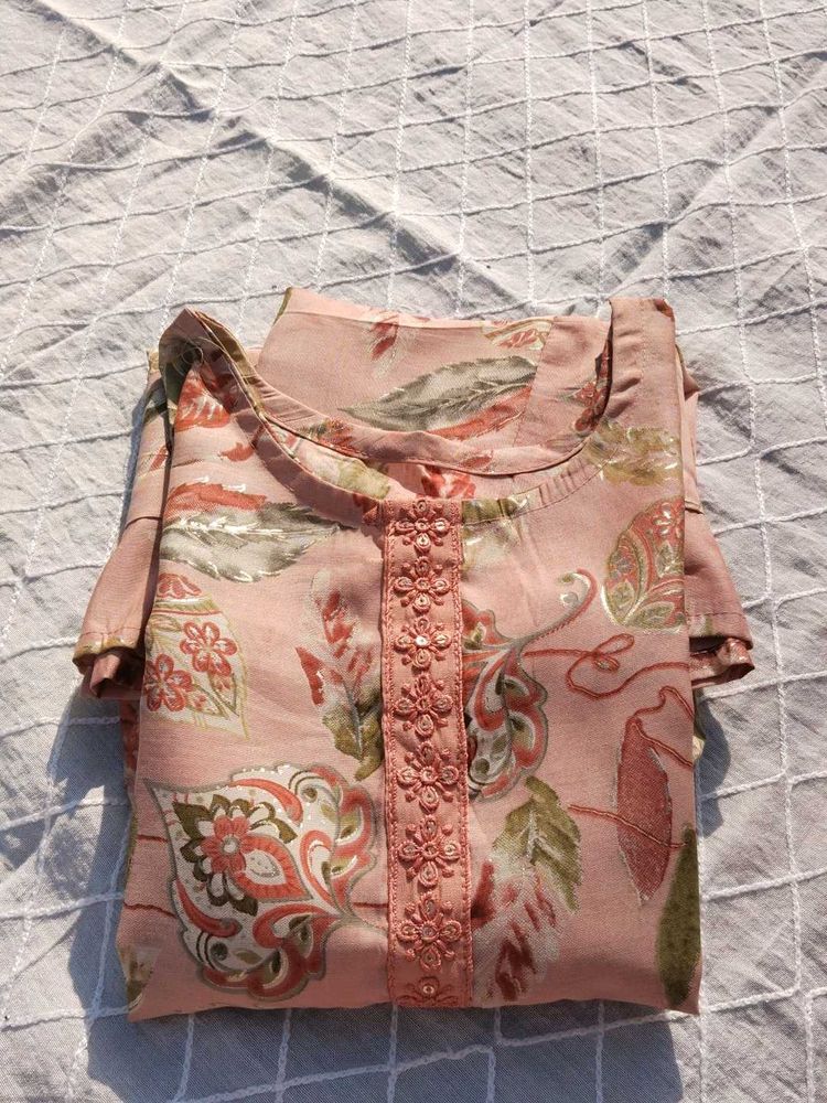 Hand Stitched Kurti Combo | Peach Floral &amp; Rust Pr