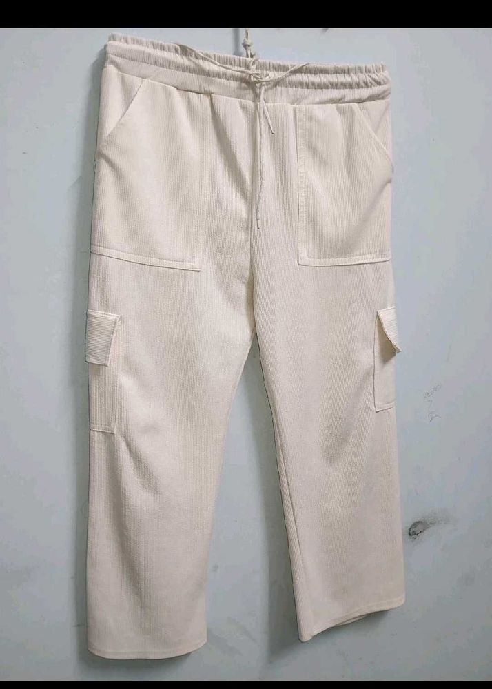 Cream Corduroy Cargo jeans pant white  beige