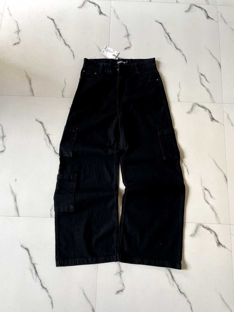 Black Wide Leg Cargo Jeans
