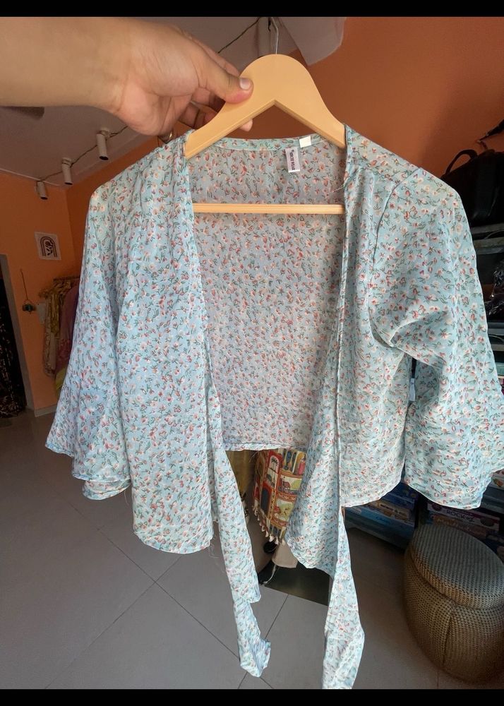 Light Blue Floral Kimono Top
