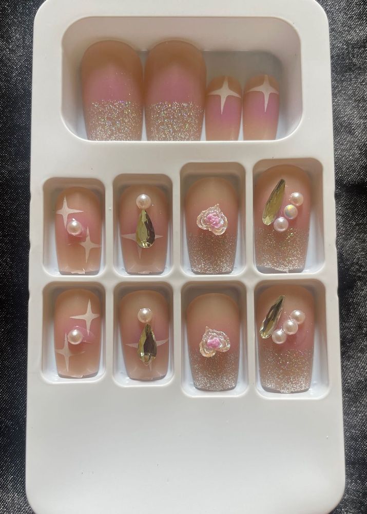Pink Glitter Press-On Nails