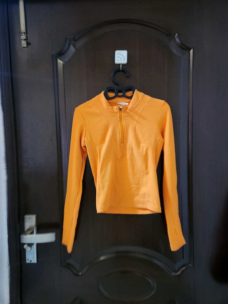 Orange Quarter Zip Long Sleeve Top