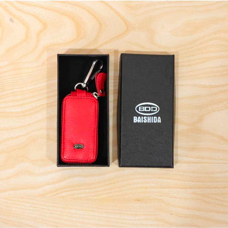 Red Leather Car Key Pouch with Box 🚗