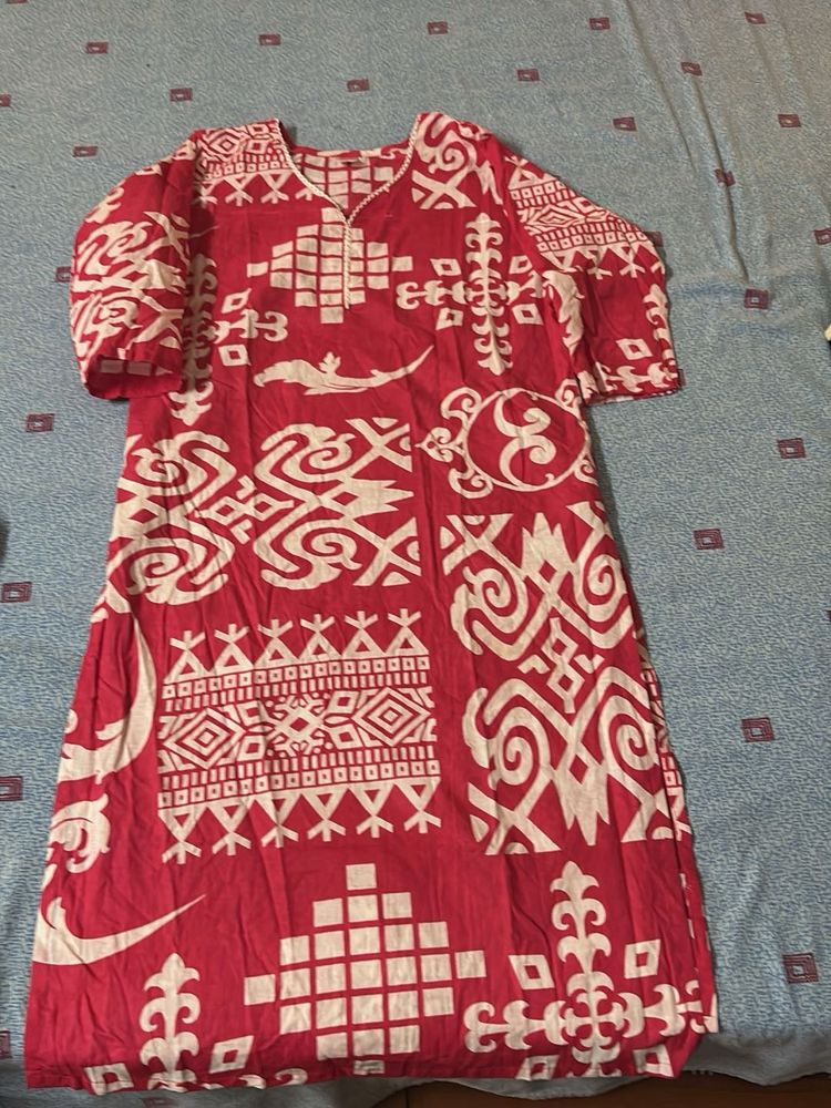 Vibrant Red Printed Kurta