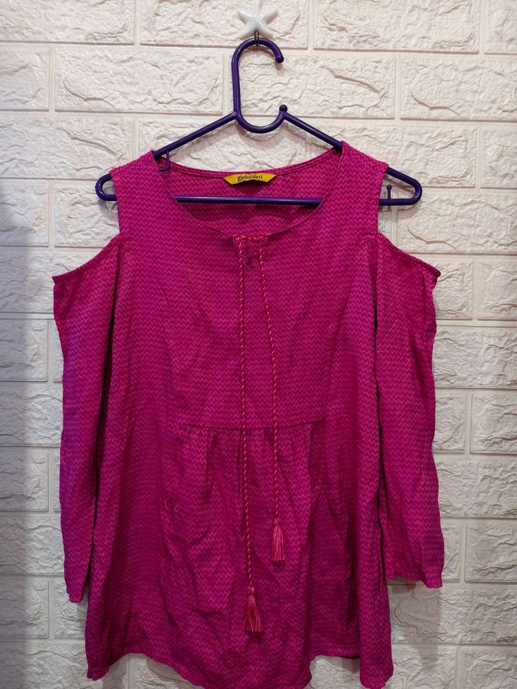 Vibrant Pink Cold Shoulder Kurta