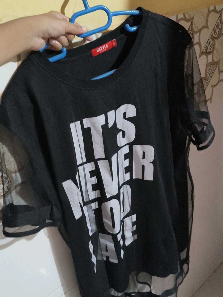 Stylish Black T-Shirt with Mesh Sleeves