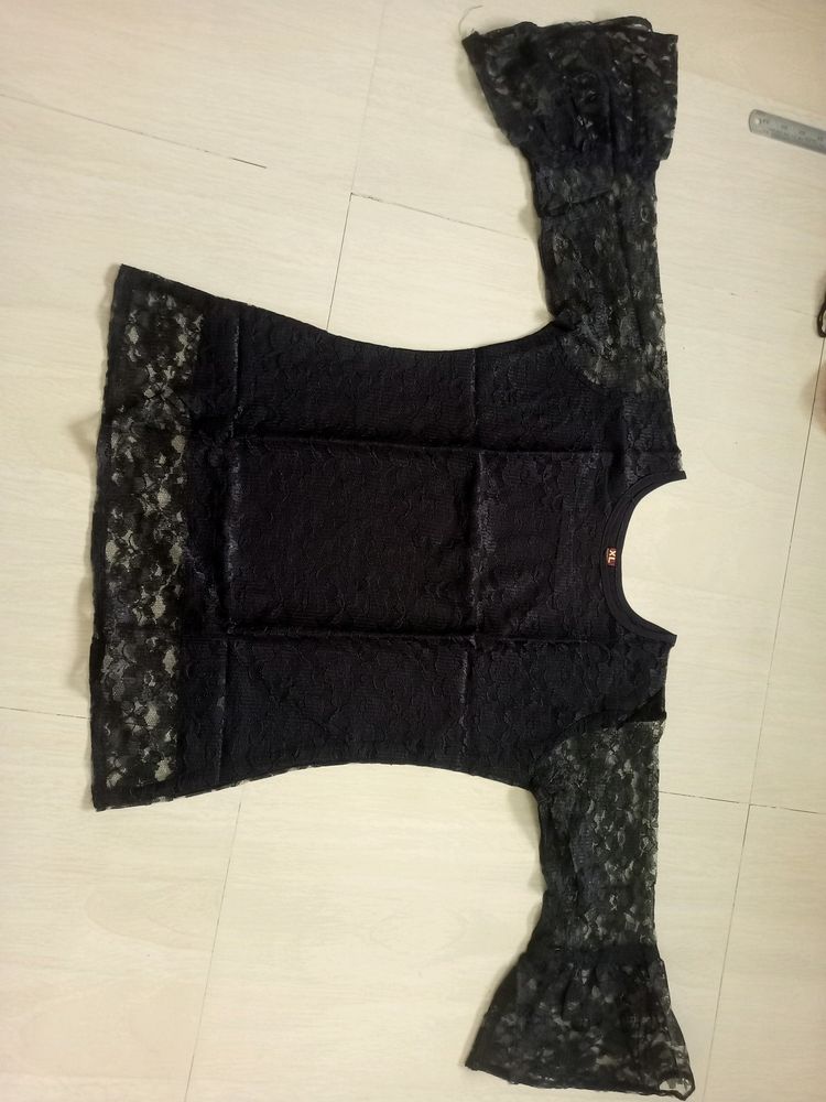 Black Flower Net Material Top..