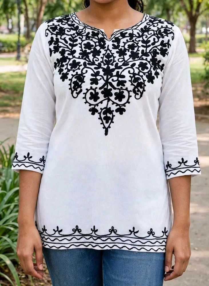 White Kurta with Black Embroidery