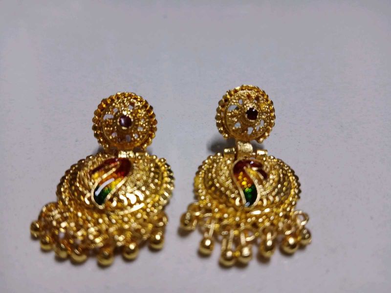 Exquisite Gold Peacock Earrings