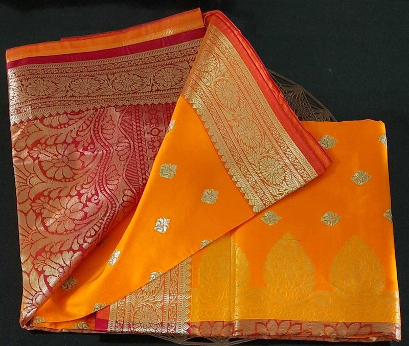 Vibrant Orange Banarasi Silk Saree