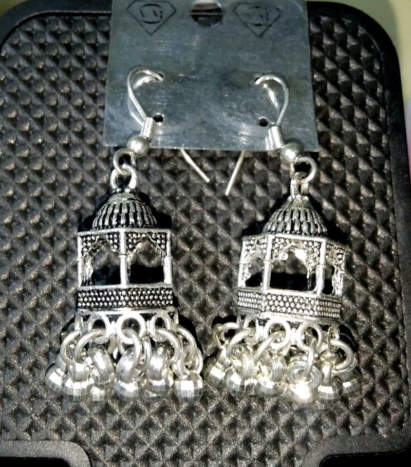 Elegant Oxidized Silver Jhumka Earrings