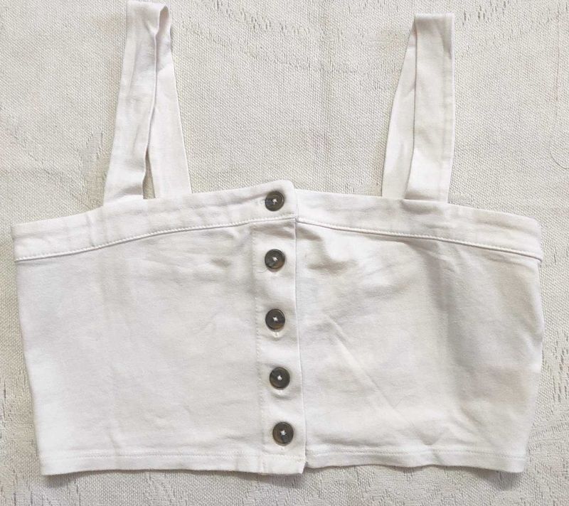 White Button-Up Crop Top