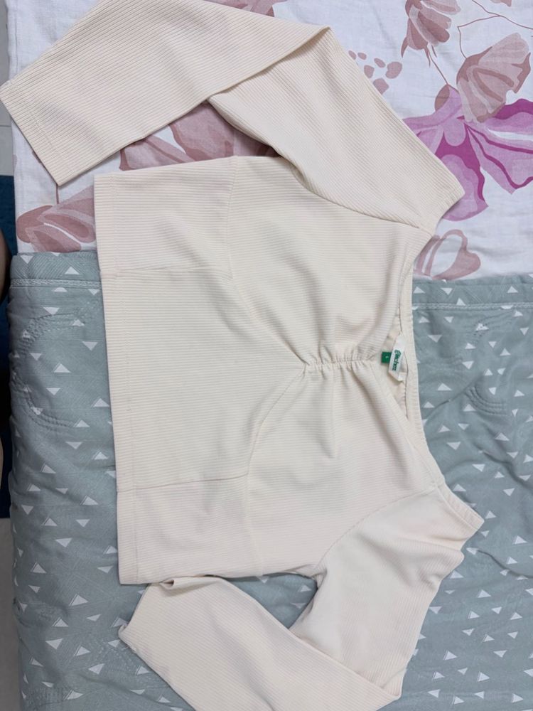 Cream Ribbed Long Sleeve Top