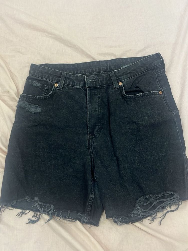 Black Distressed Denim Shorts