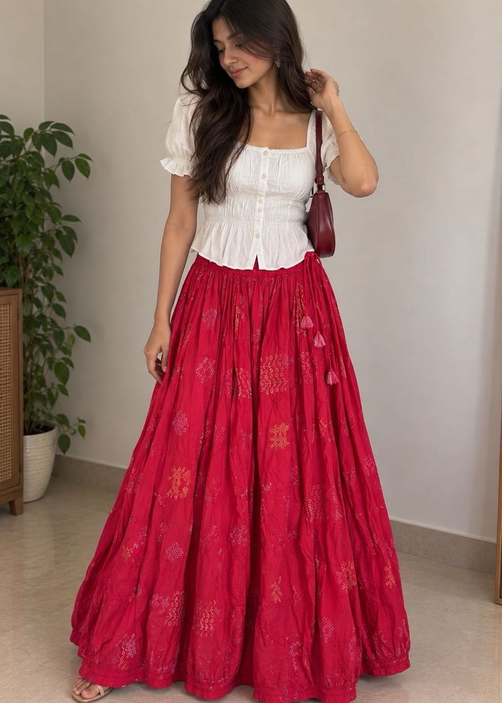 Vibrant Pink Ethnic Skirt with Tassels