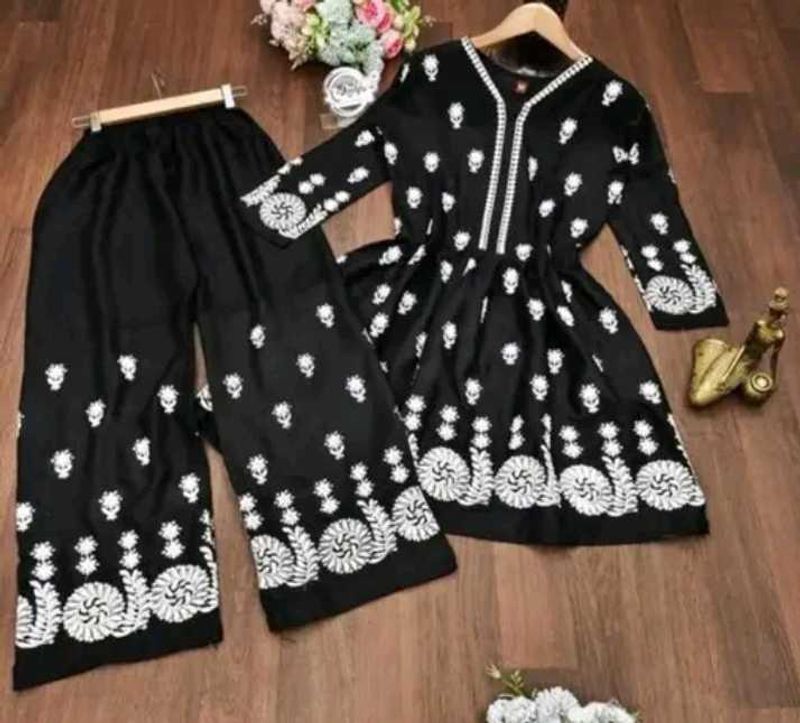 Black Embroidered Kurti with Palazzos