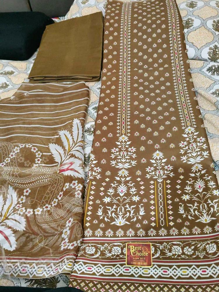 Brown Printed Kurta Set with Dupatta