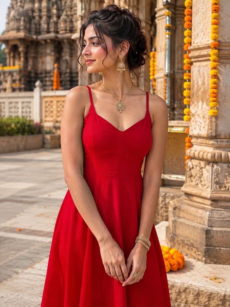 Vibrant Red Spaghetti Strap Dress