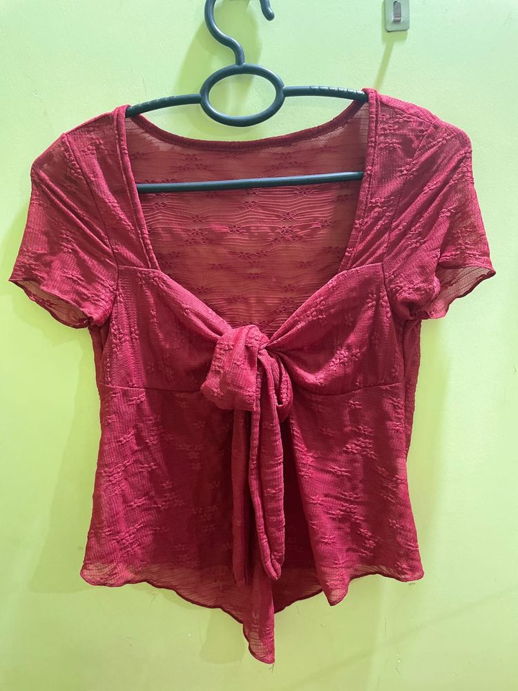 Chic Red Tie-Front Top