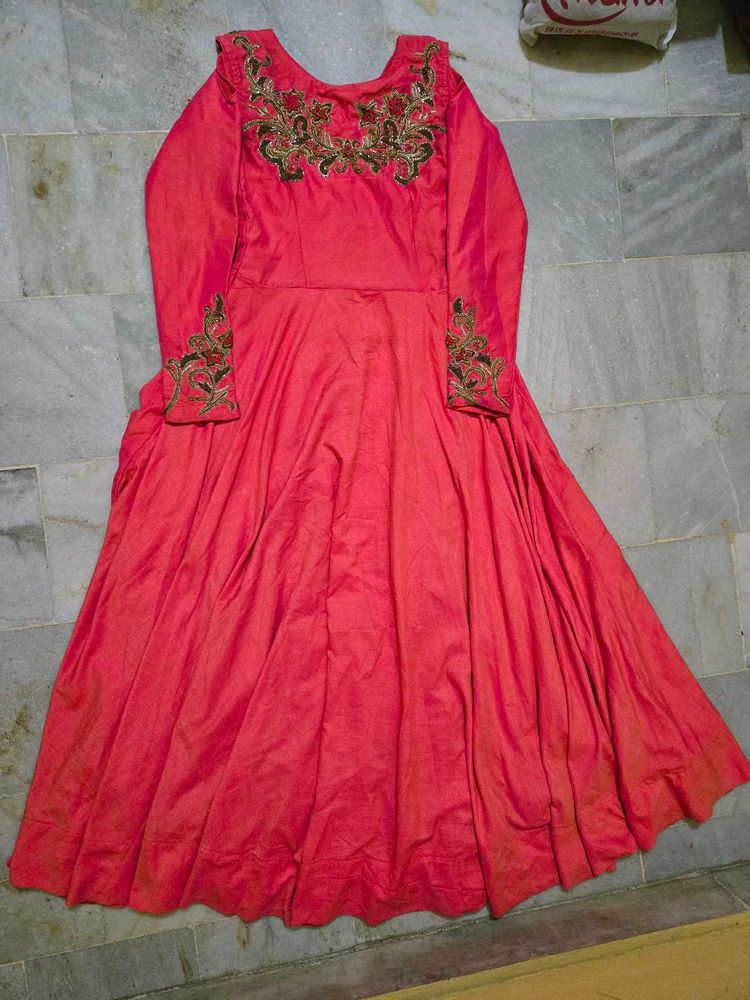 Elegant Pink Embroidered Gown
