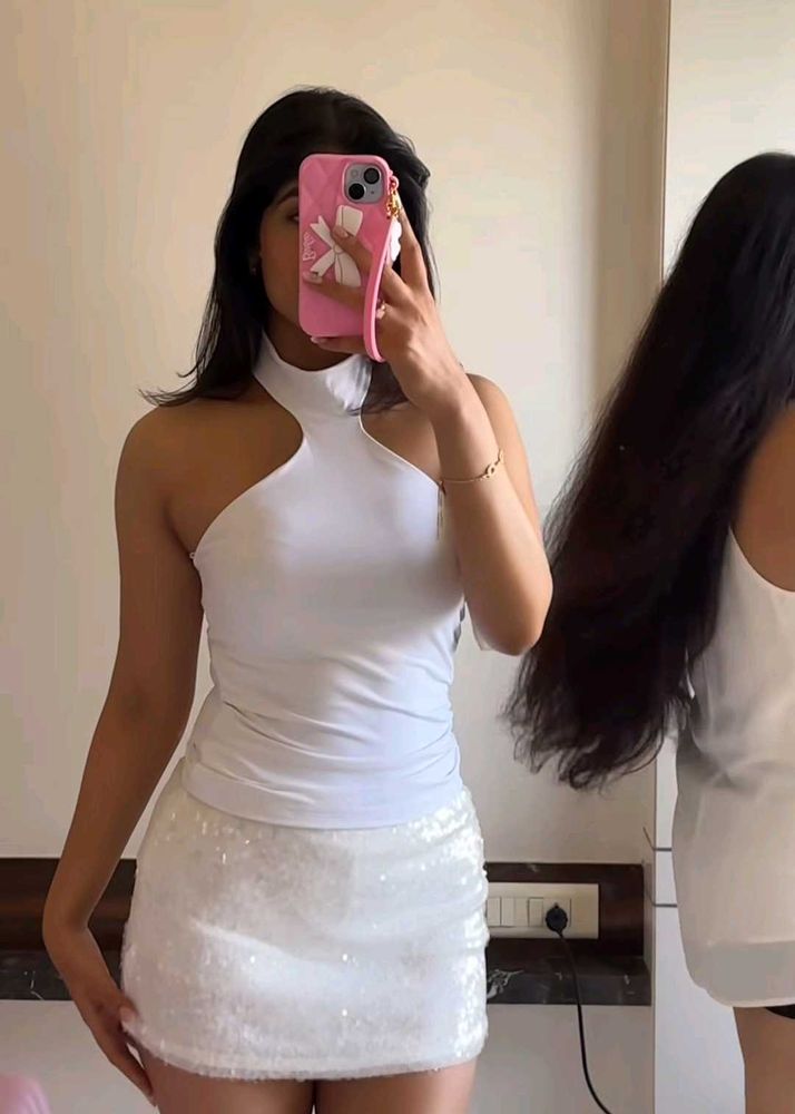 Stylish White Halter Neck Top