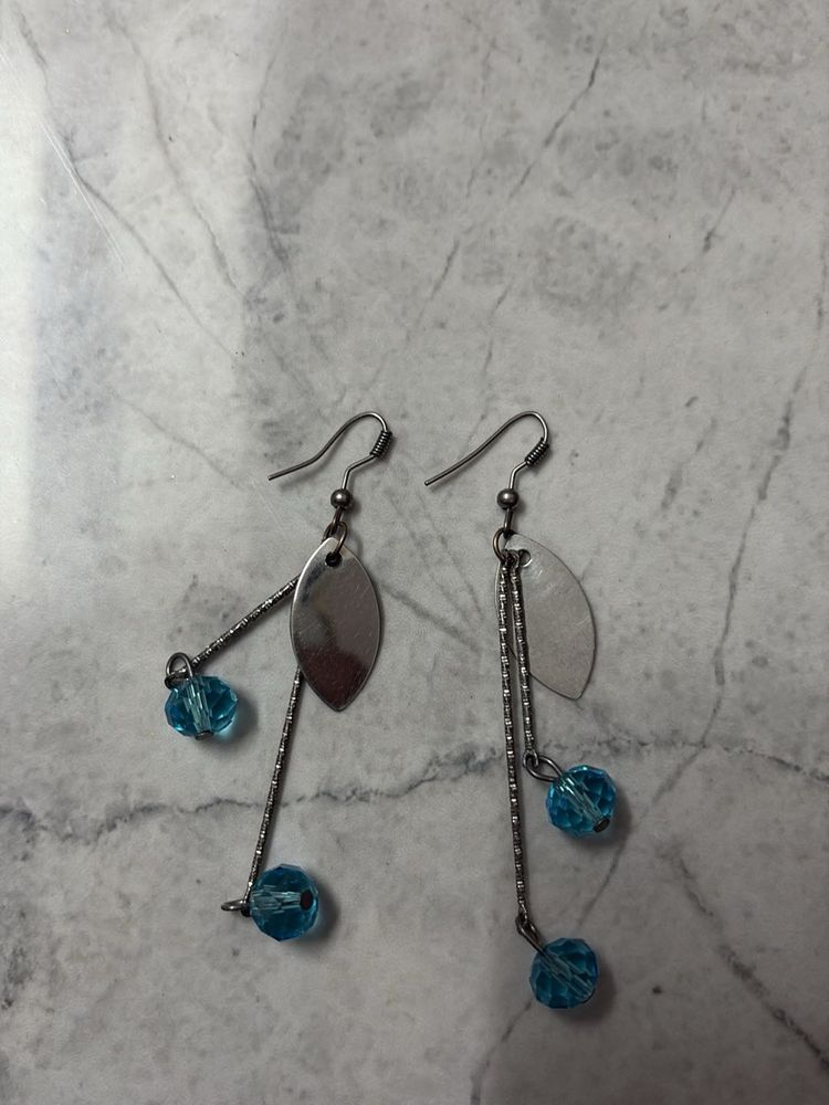 Blue Beaded Drop Earrings