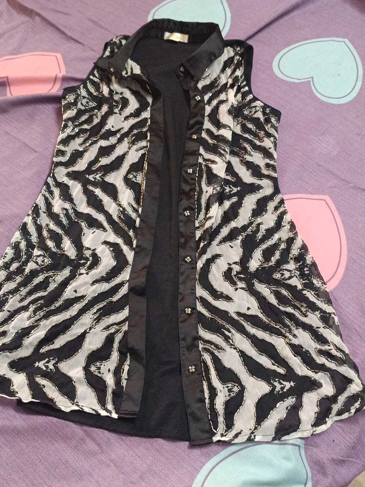 Sheer Zebra Print Sleeveless Shirt