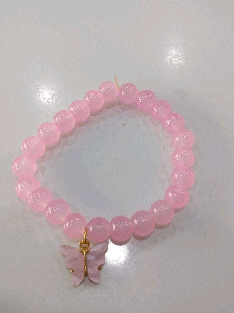 Pink Beaded Bracelet with Butterfly Charm