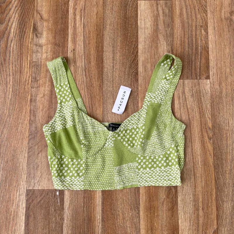 Green Patterned Crop Top
