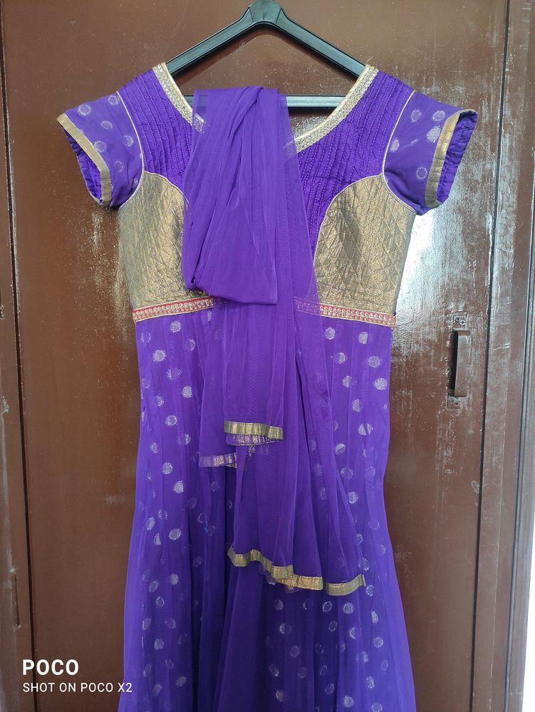 Purple Netted Kurti With Netted Dupatta